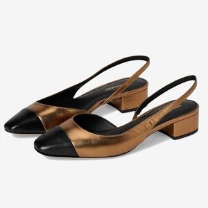 NEW Veronica Beard|| Cecile Sling back Heels in Black Dark Gold, Size 7 in Box